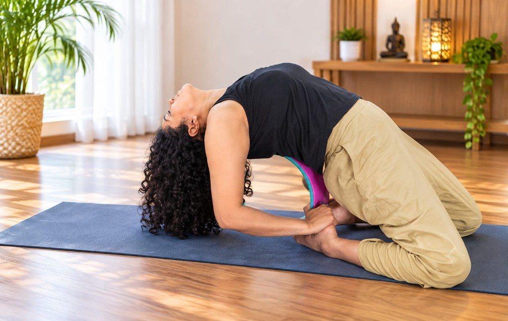 Supported backbend on a yoga wheel